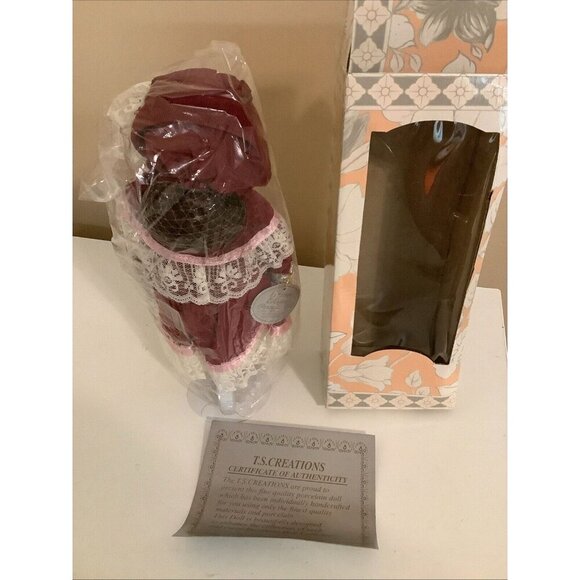 Porcelain Doll 16” In Limited Edition Brown Hair Blue Eyes Red Bow Vtg. - Picture 5 of 7